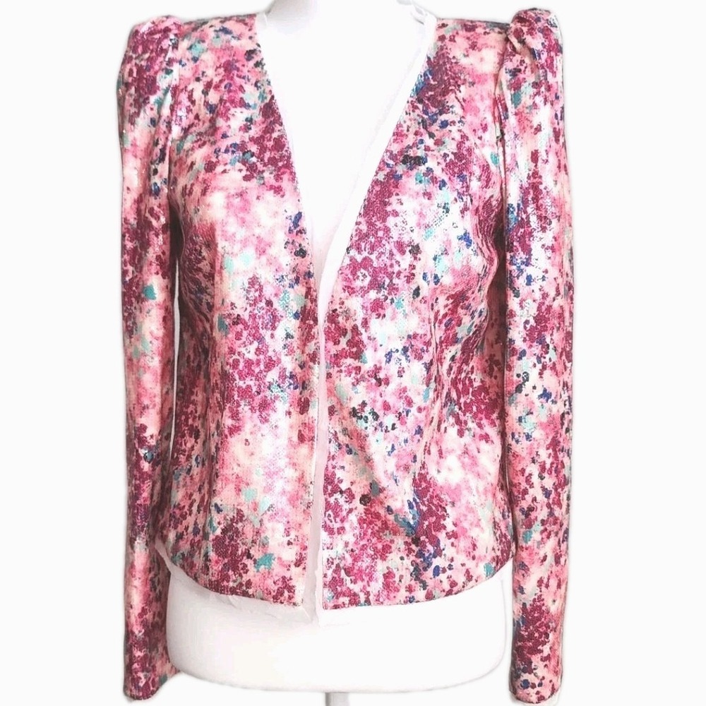 Rachel Zoe Sequin Jacket 6 Pink Sparkle Zip Casual Chic  Cocktail Feminine Artsy